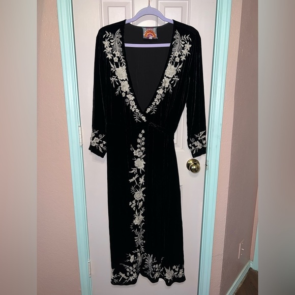 Johnny Was Black Velvet Floral Wrap Dress Small - Picture 2 of 12